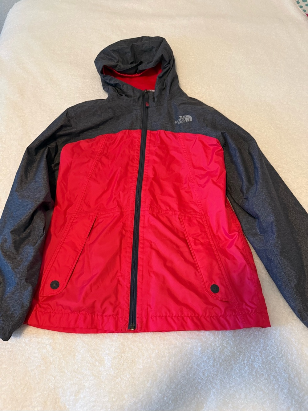 The North Face Red and Gray Hooded Kids Jacket